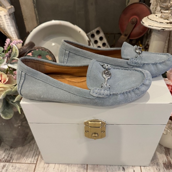Coach ARLENE SUEDE Leather HORSE BIT Driving LOAFER Moccasin Light BLUE 9/39 - Picture 8 of 11